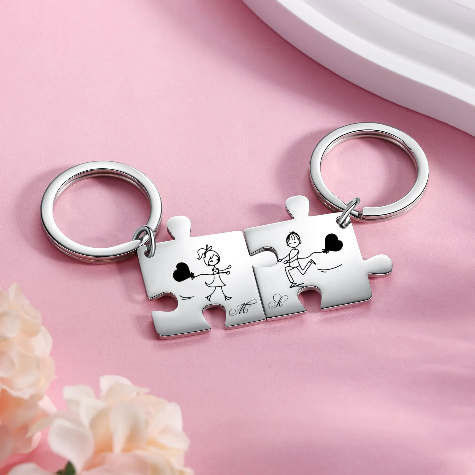Custom Stainless Steel Couple Puzzle Keychian